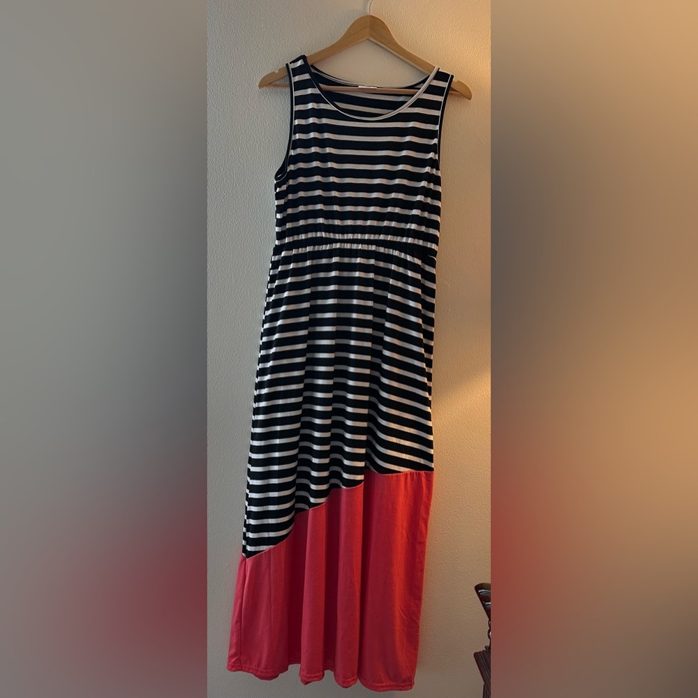 Striped Black and White Dress with Red Hem - Picture 2 of 8
